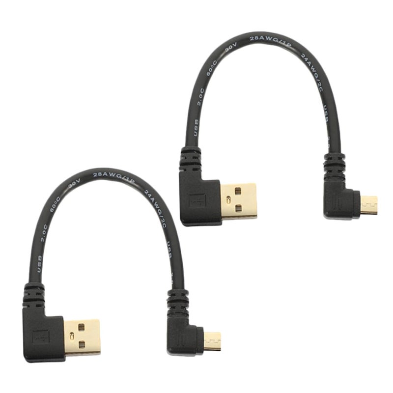 قطعتان من كابل USB صغير أسود بزاوية قائمة للشحن السريع ونقل البيانات - Image 1